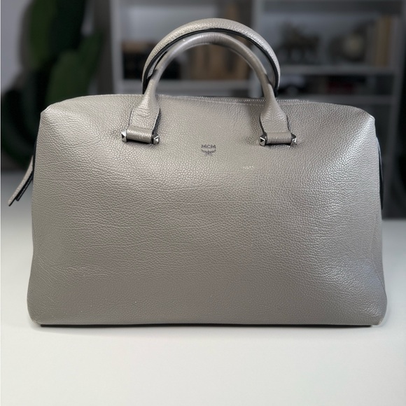 MCM ELLA Grey Boston Tote Leather Handbag